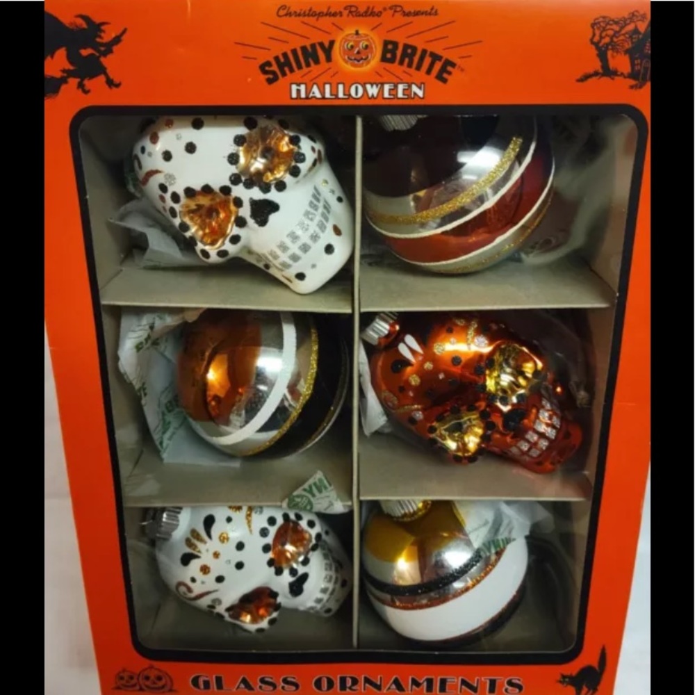 Radko Halloween Glass Ornament 6ct Sugar Skulls